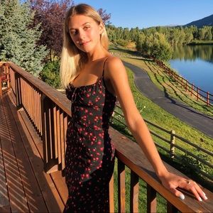 Black floral midi dress